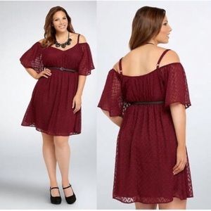 Torrid Red Cold Shoulder Flutter Sleeve Dress